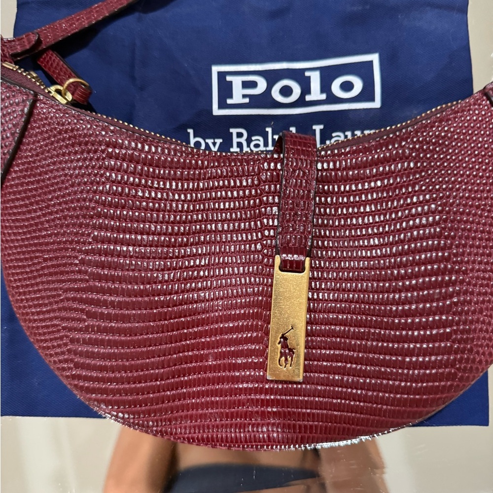 Polo by Ralph Lauren Burgundy Textured Shoulder Bag with Gold Accent